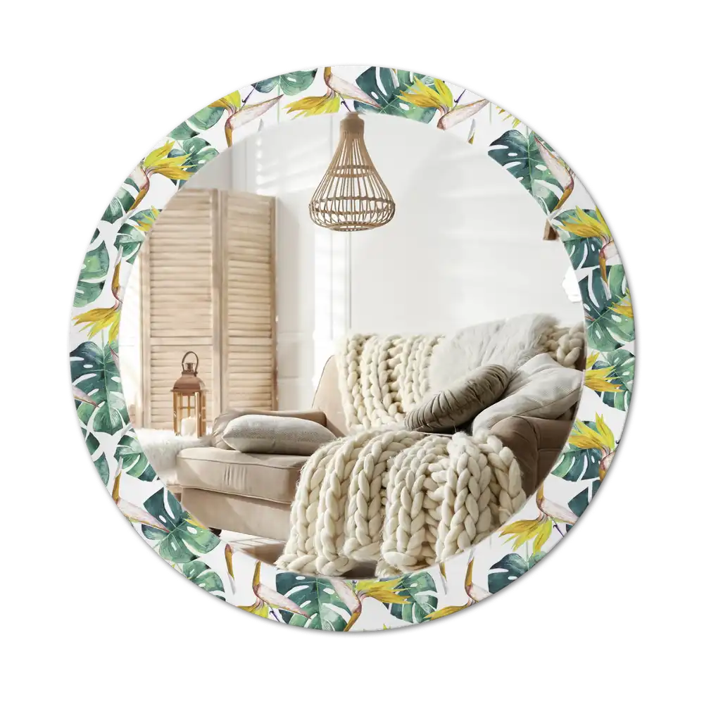 Round wall mirror decor Tropical leaves