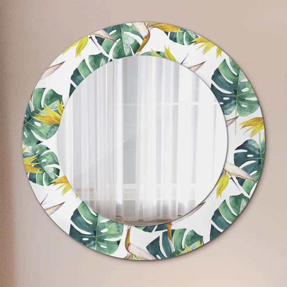 Round wall mirror decor Tropical leaves