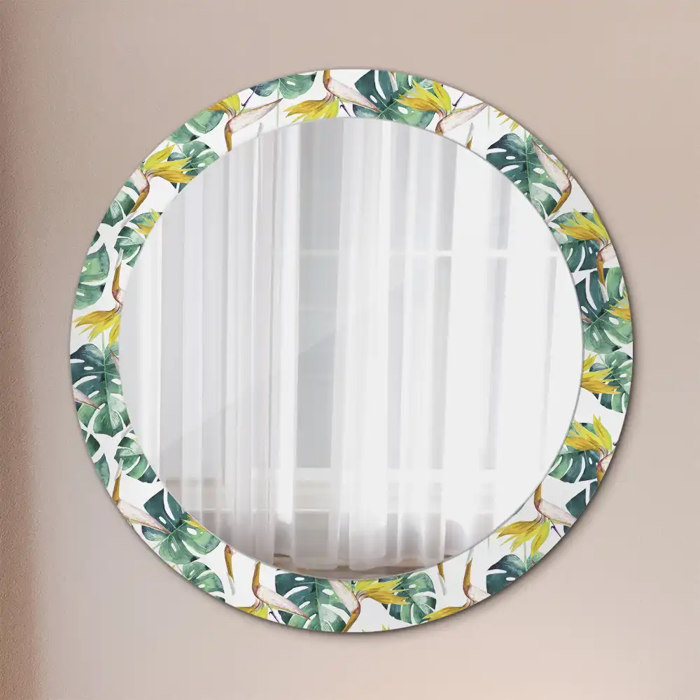 Round wall mirror decor Tropical leaves