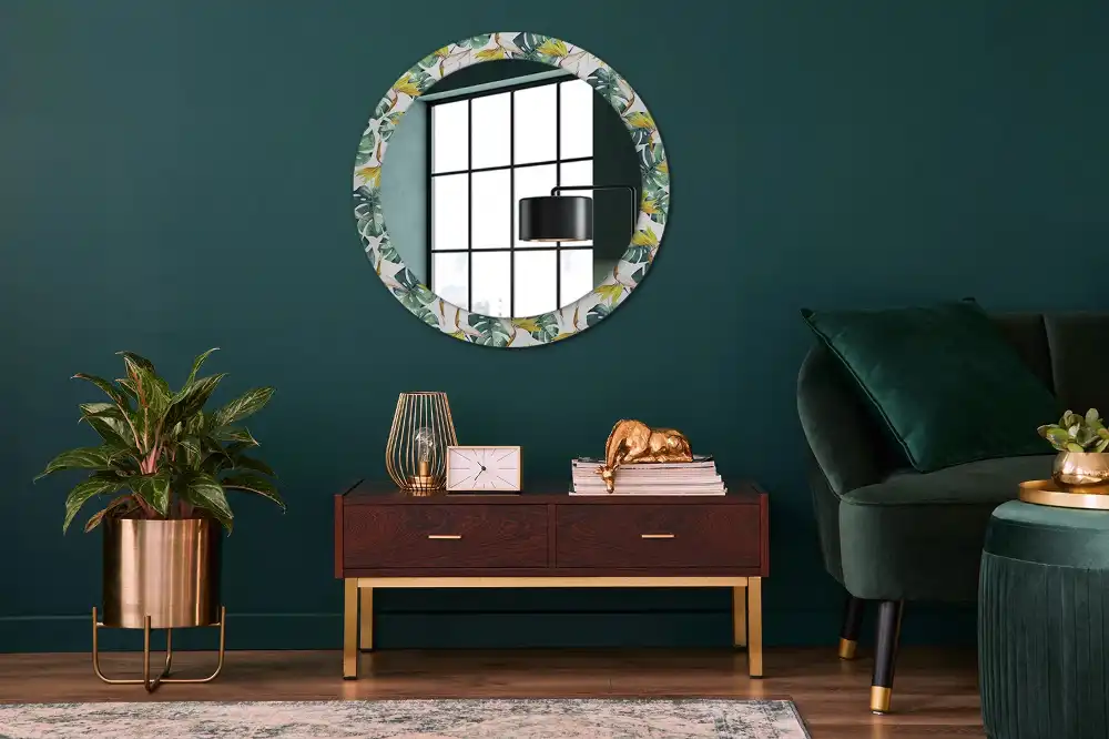Round wall mirror decor Tropical leaves