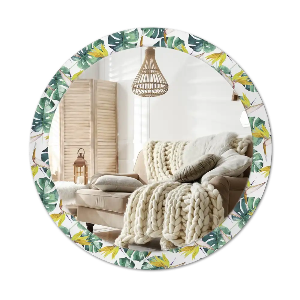Round wall mirror decor Tropical leaves