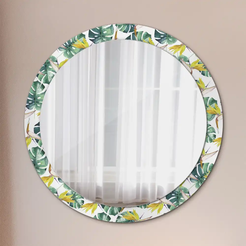 Round wall mirror decor Tropical leaves