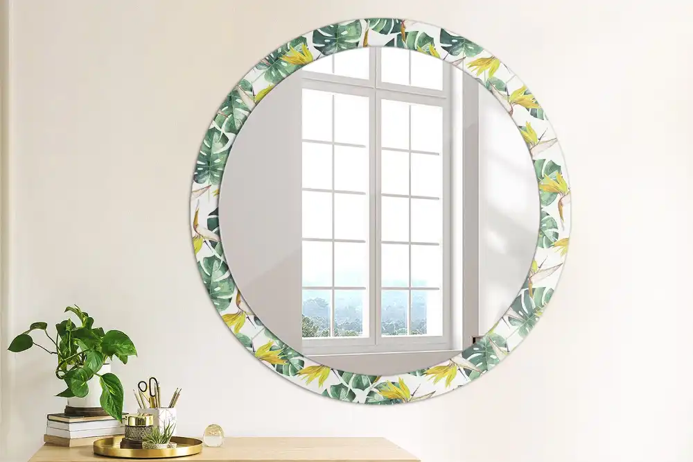 Round wall mirror decor Tropical leaves