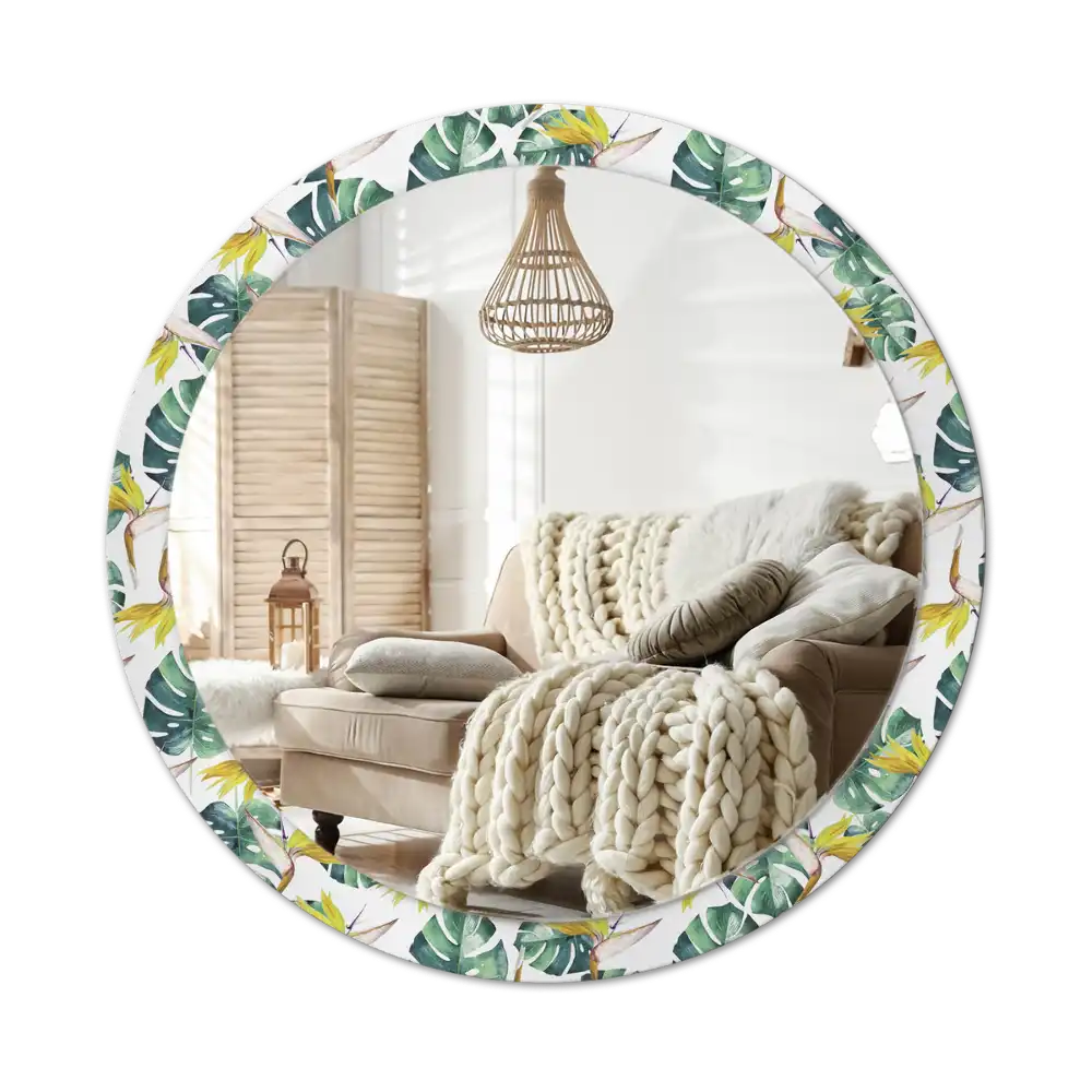 Round wall mirror decor Tropical leaves