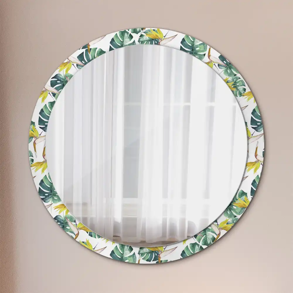 Round wall mirror decor Tropical leaves