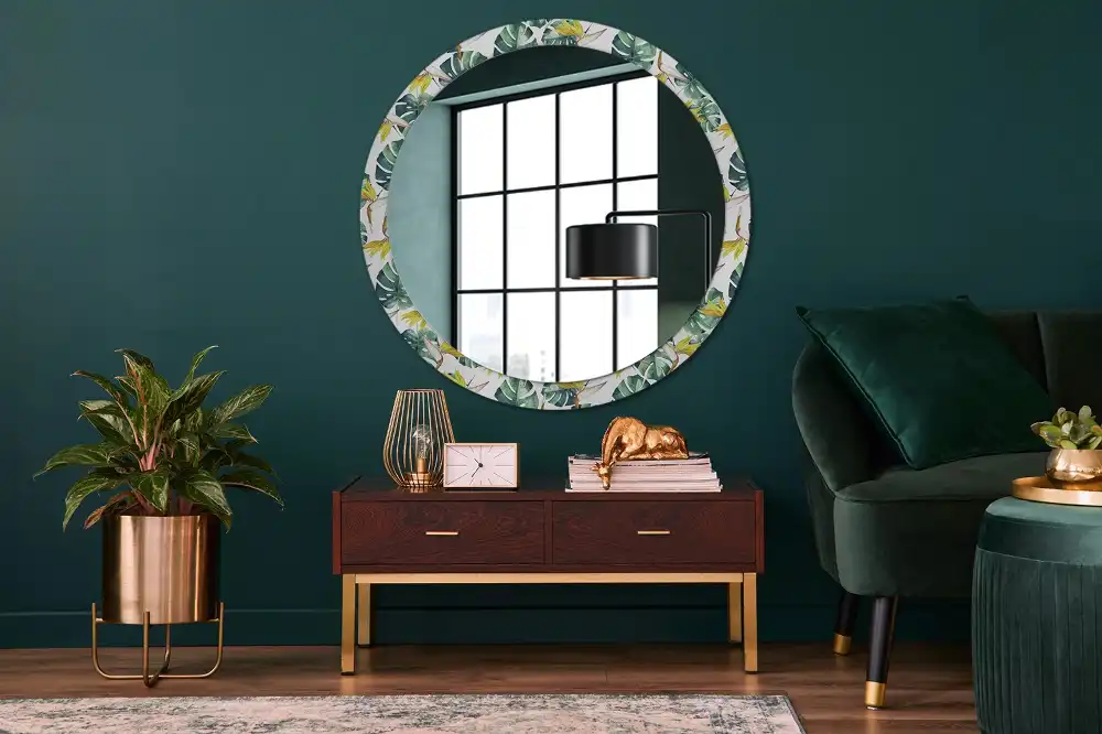Round wall mirror decor Tropical leaves