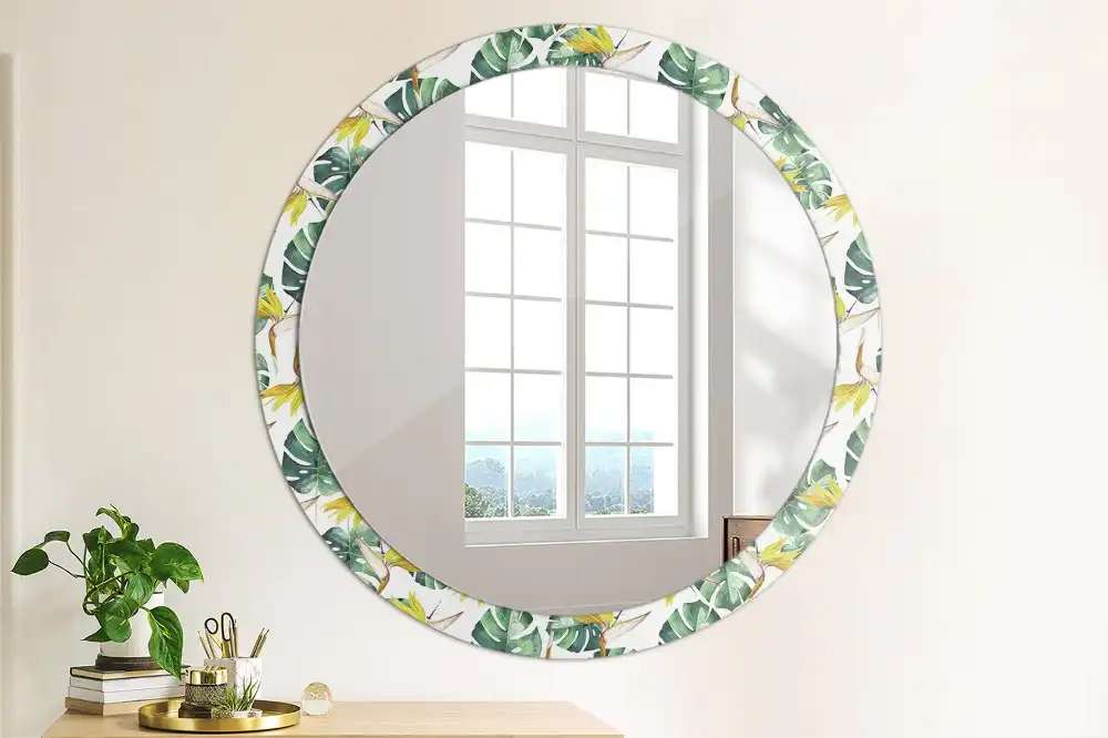 Round wall mirror decor Tropical leaves