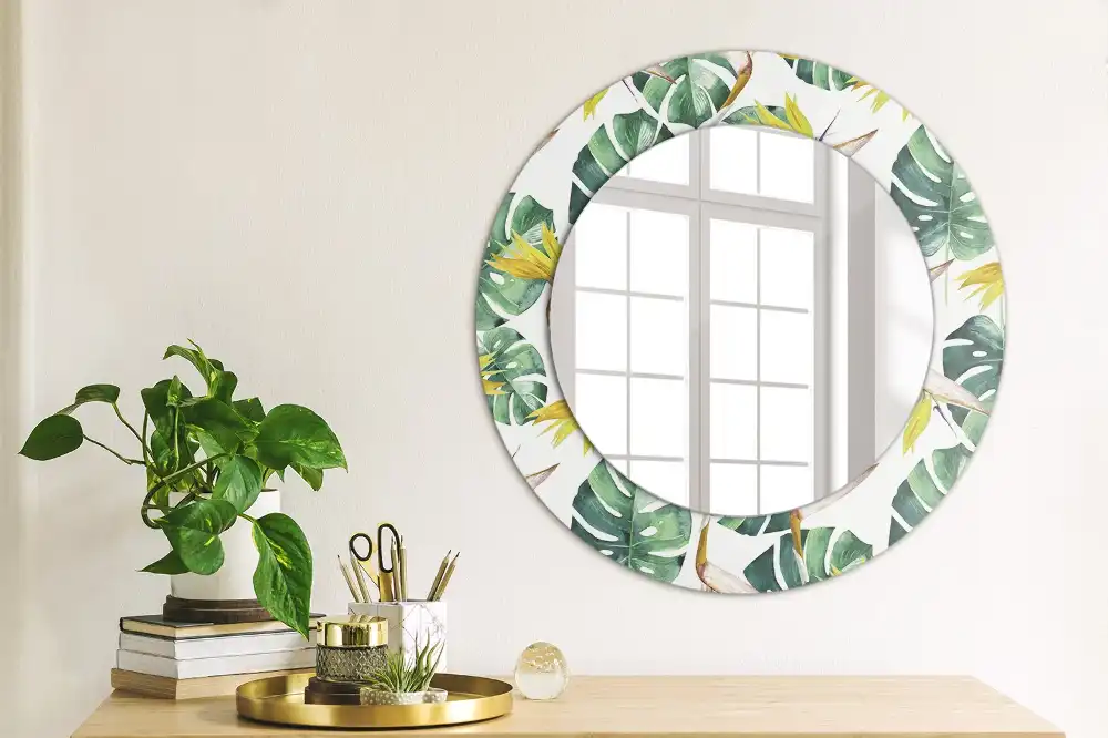 Round wall mirror decor Tropical leaves