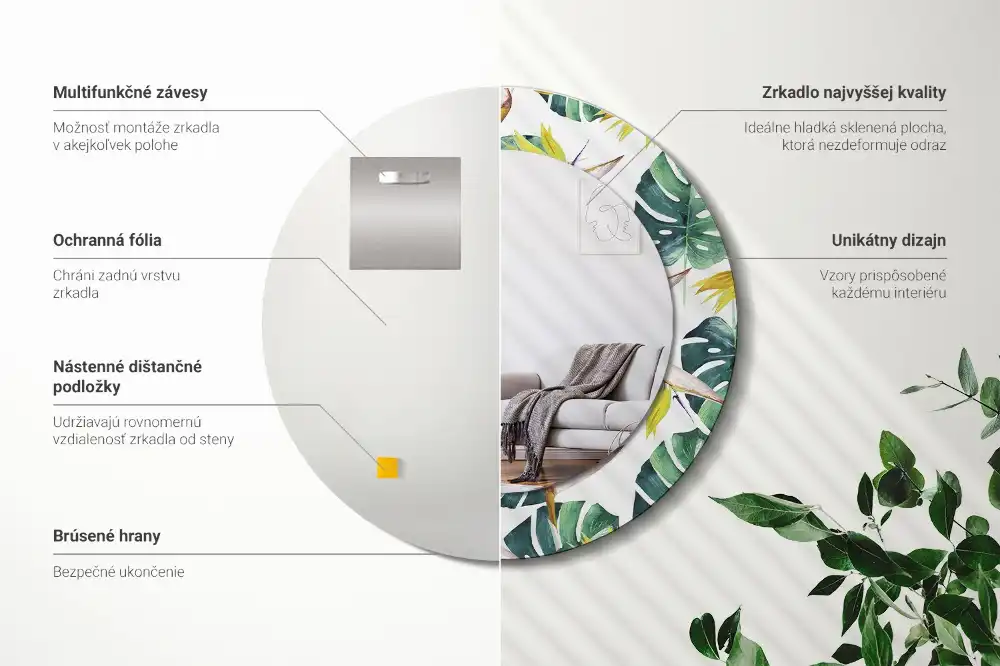 Round wall mirror decor Tropical leaves