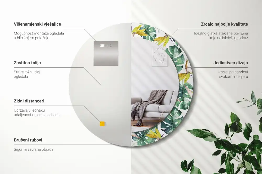 Round wall mirror decor Tropical leaves