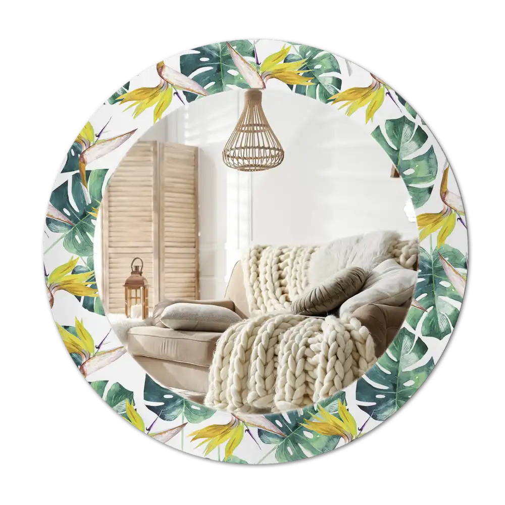 Round wall mirror decor Tropical leaves