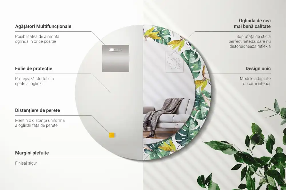 Round wall mirror decor Tropical leaves