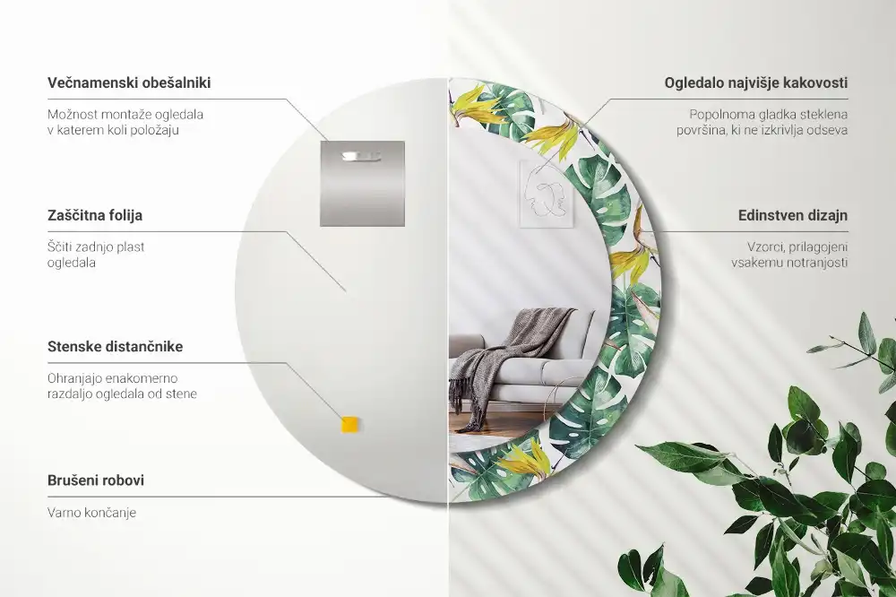 Round wall mirror decor Tropical leaves