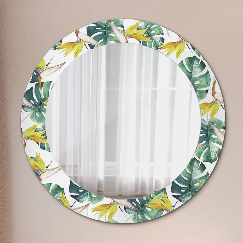 Round wall mirror decor Tropical leaves