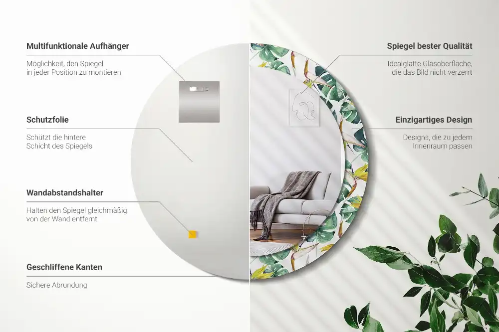 Round wall mirror decor Tropical leaves