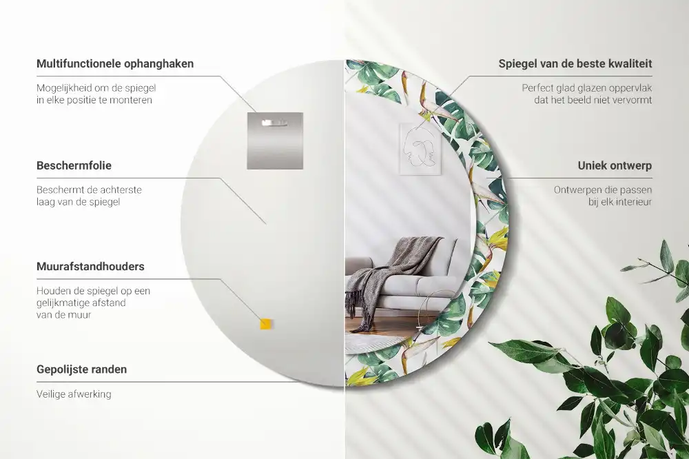 Round wall mirror decor Tropical leaves