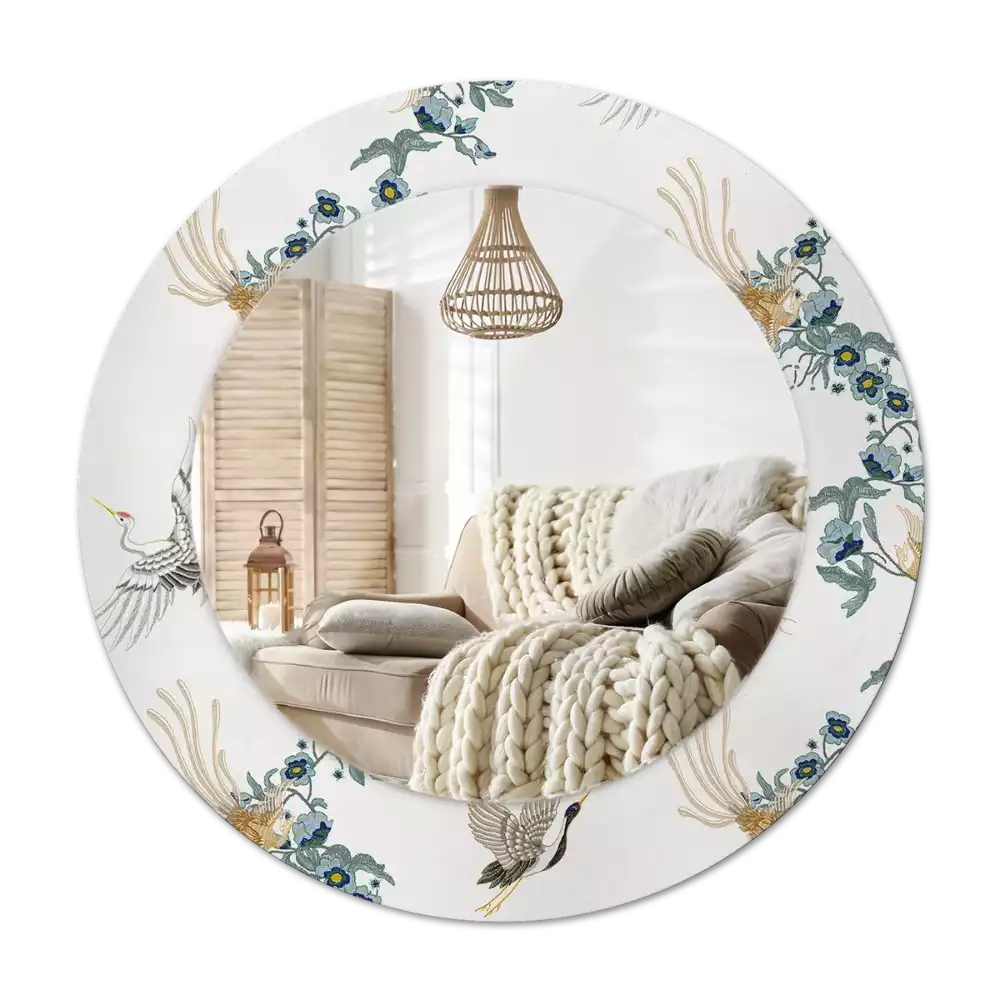 Round printed mirror Chinese birds