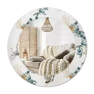 Round printed mirror Chinese birds