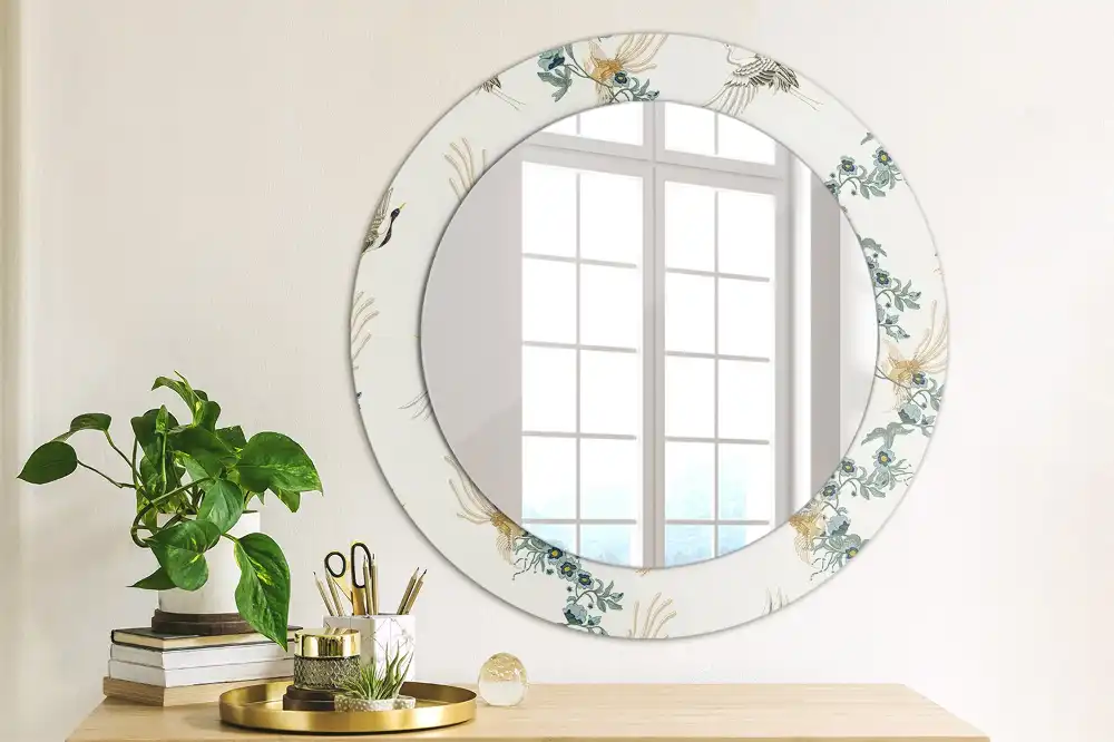 Round printed mirror Chinese birds