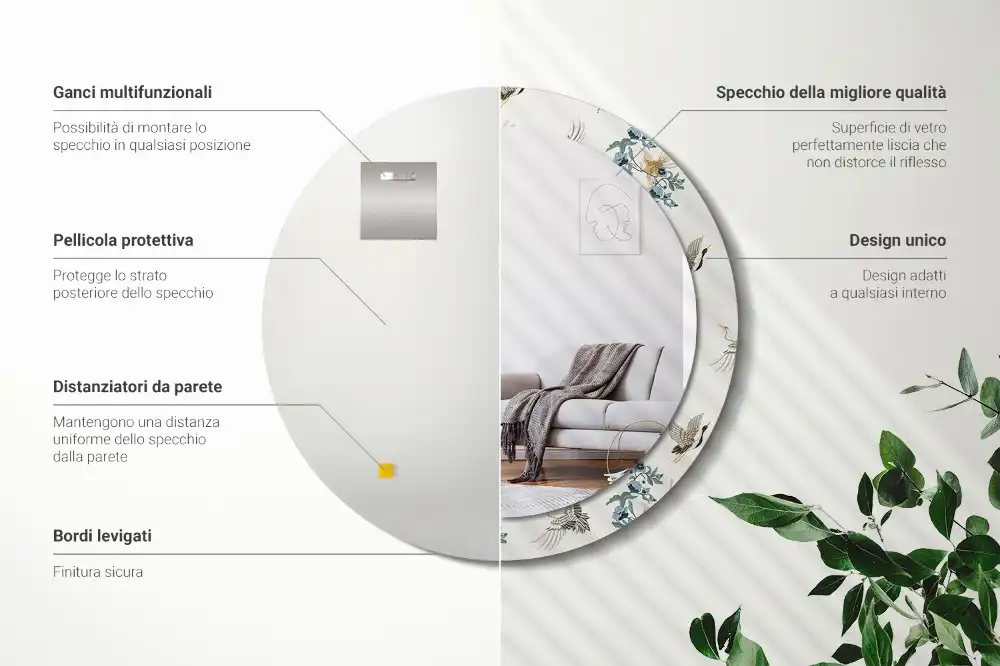 Round printed mirror Chinese birds