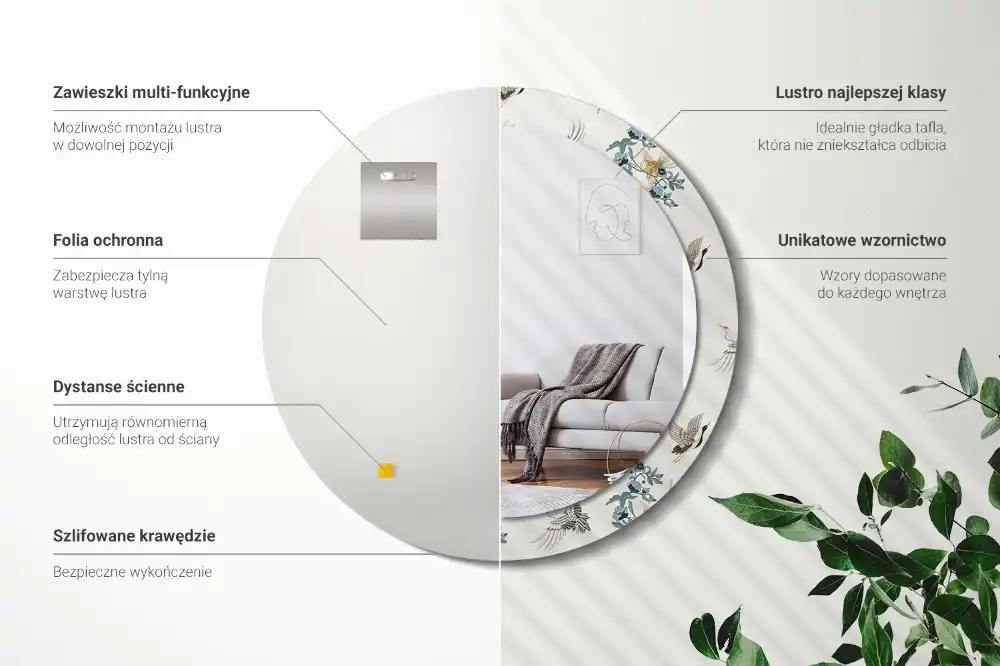 Round printed mirror Chinese birds