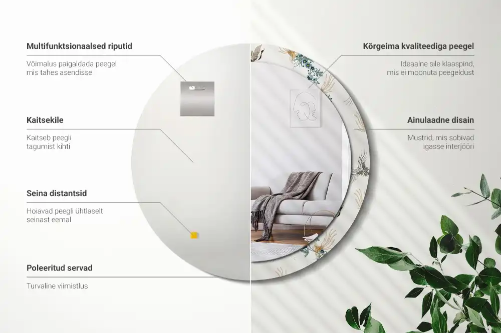 Round printed mirror Chinese birds