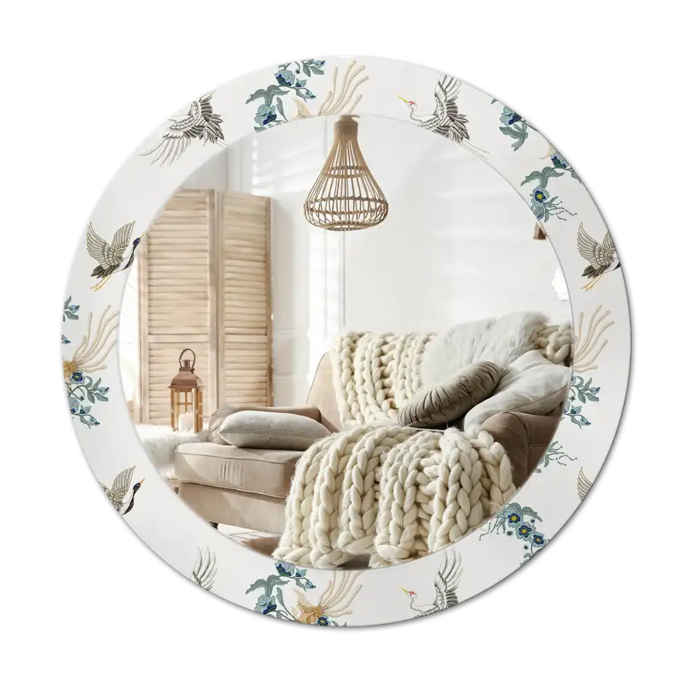 Round printed mirror Chinese birds