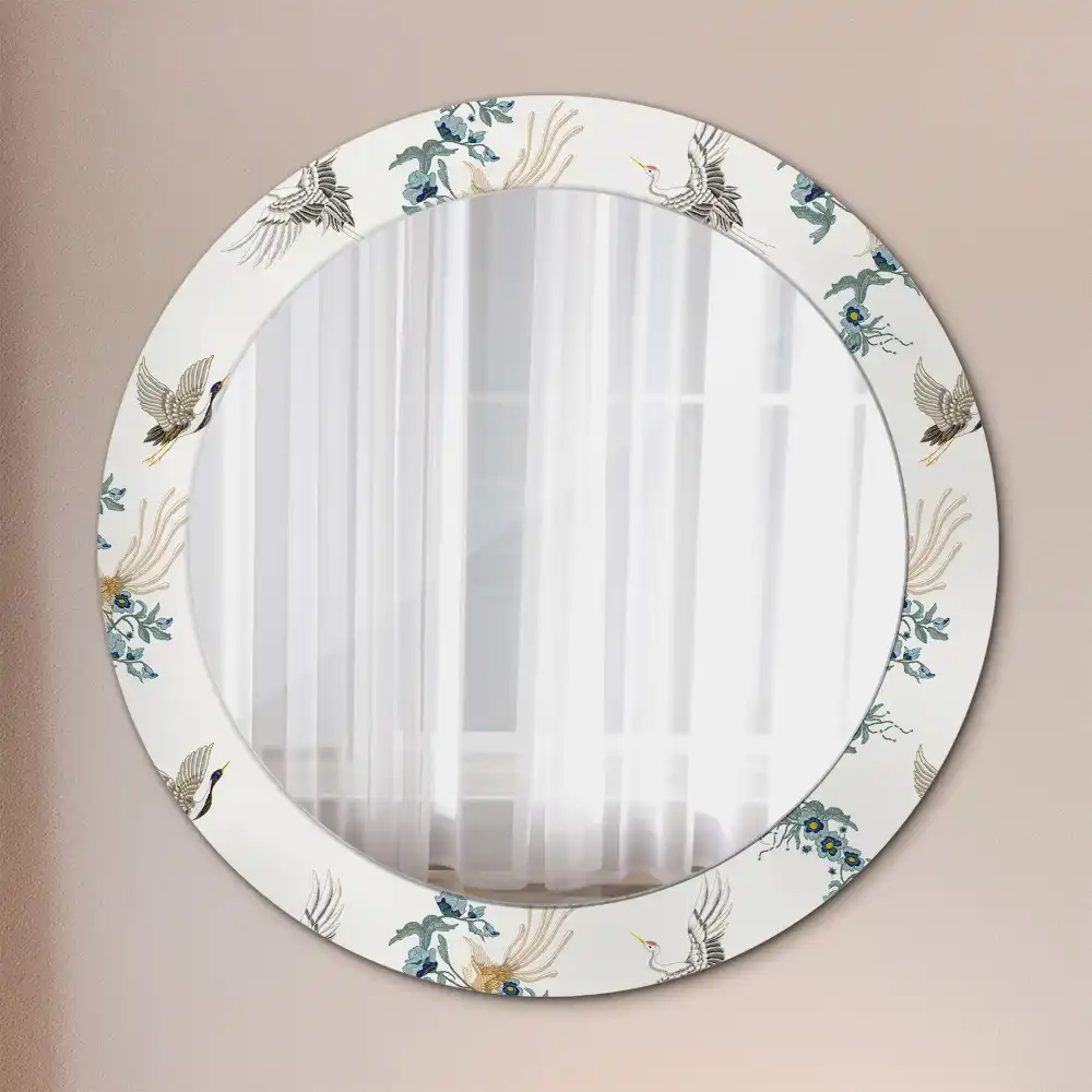 Round printed mirror Chinese birds