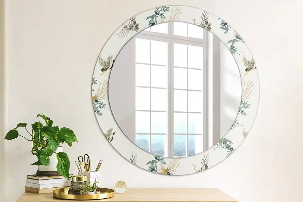 Round printed mirror Chinese birds