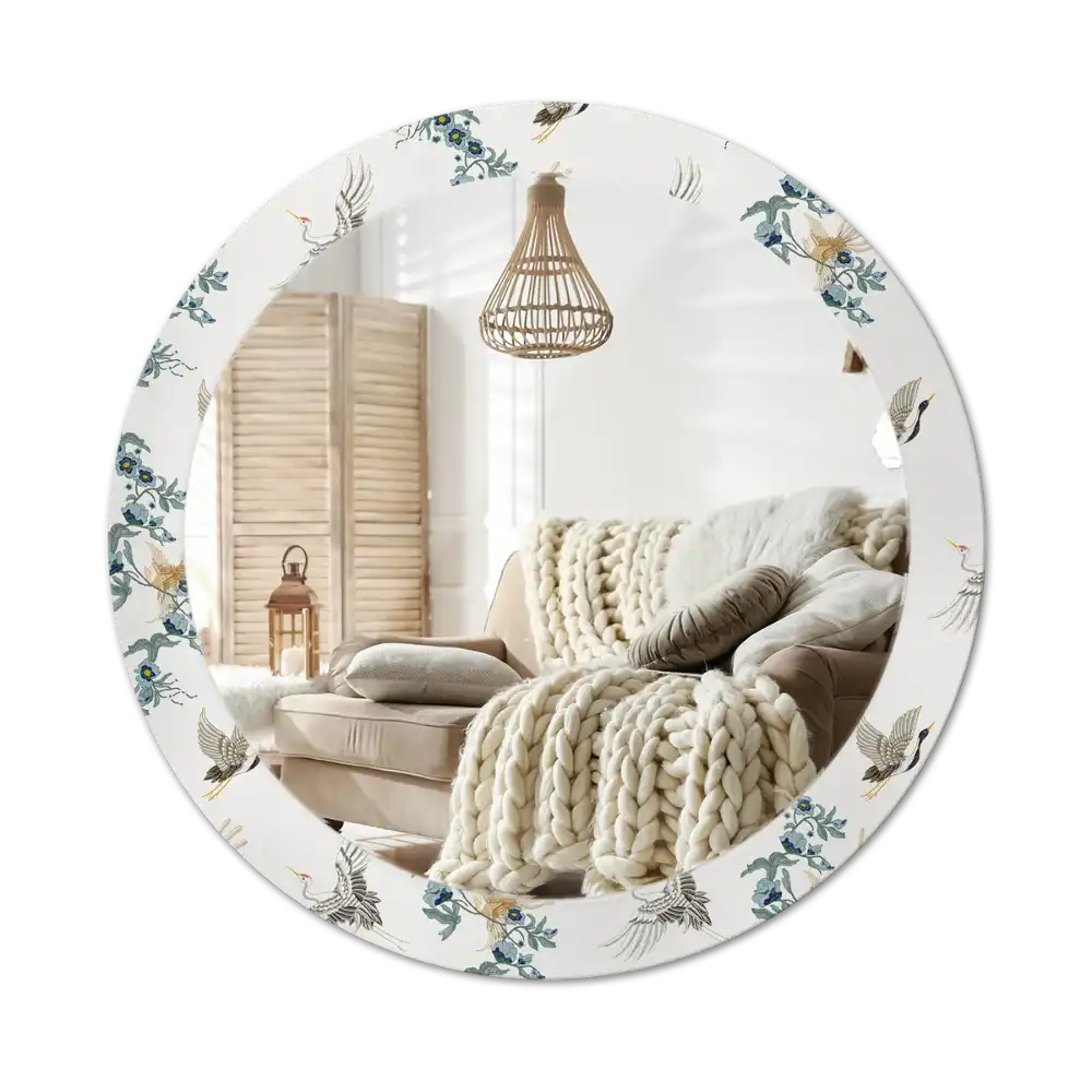 Round printed mirror Chinese birds