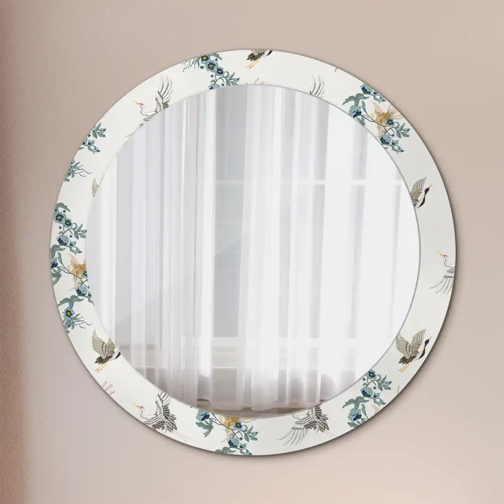 Round printed mirror Chinese birds
