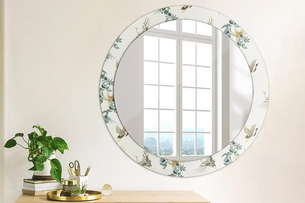 Round printed mirror Chinese birds