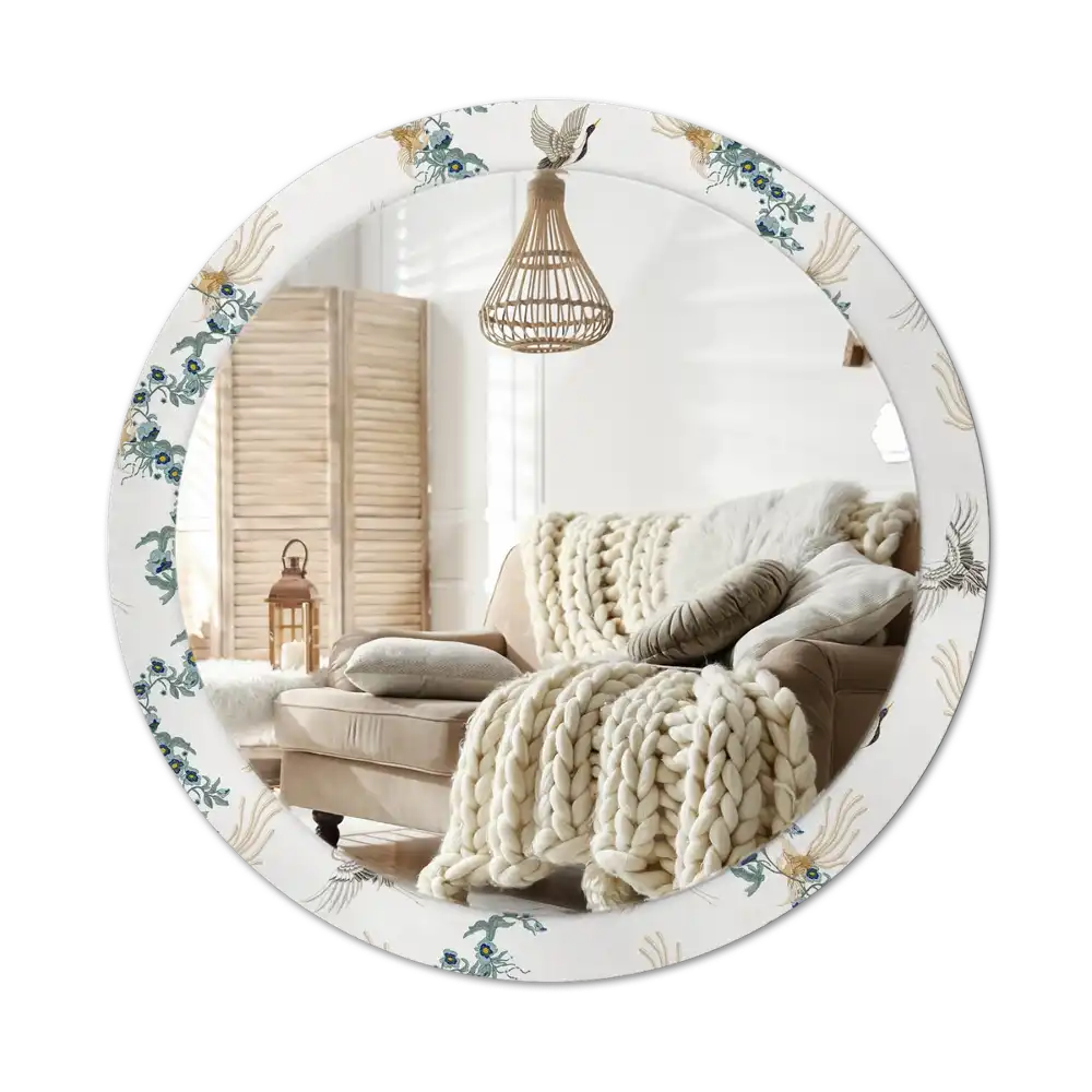 Round printed mirror Chinese birds