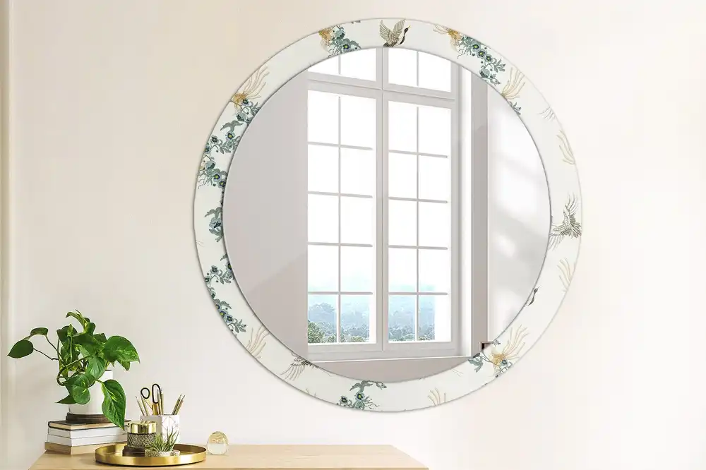 Round printed mirror Chinese birds