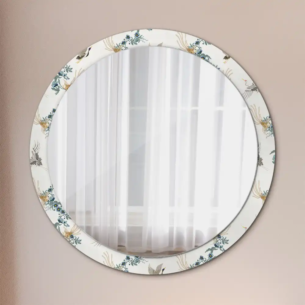 Round printed mirror Chinese birds