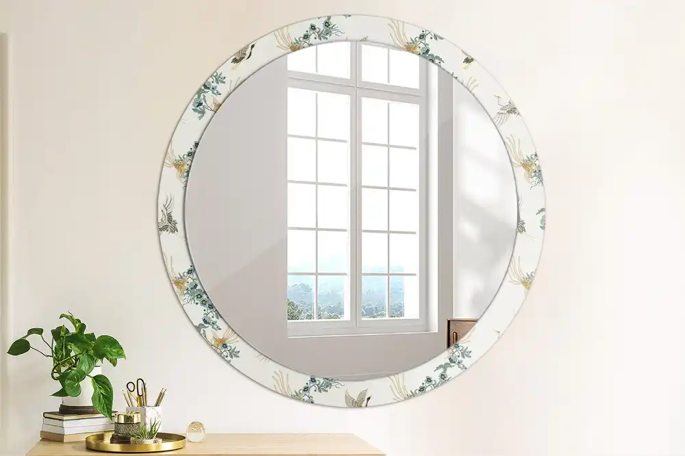 Round printed mirror Chinese birds