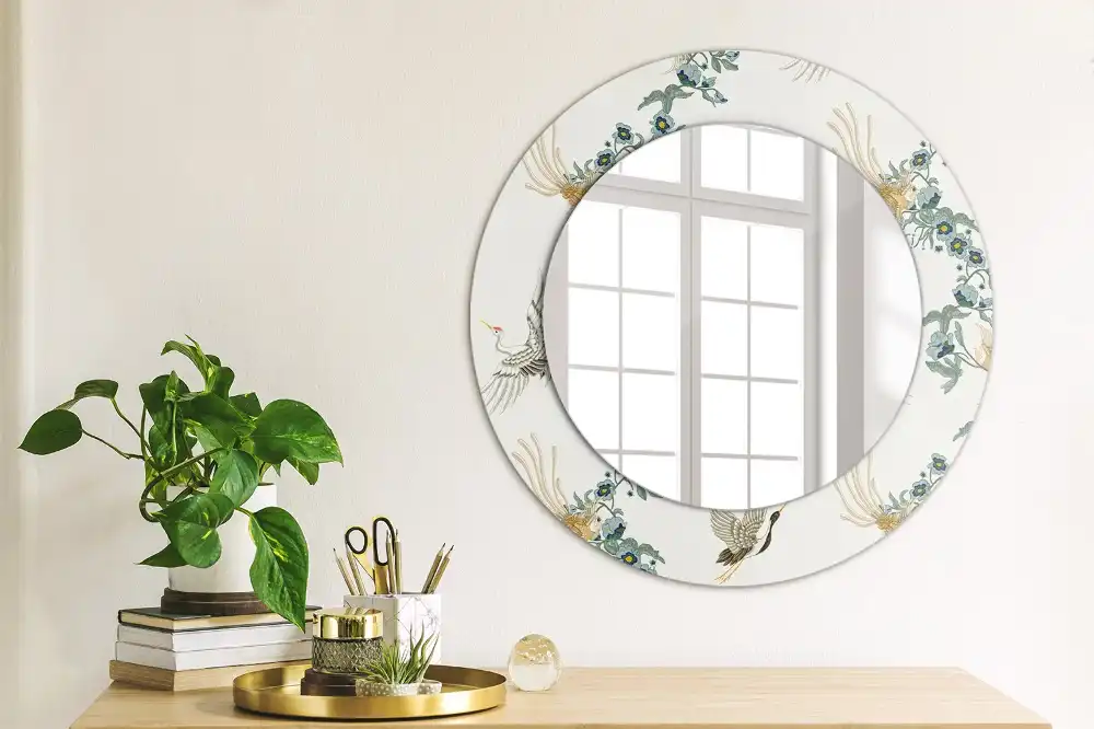 Round printed mirror Chinese birds