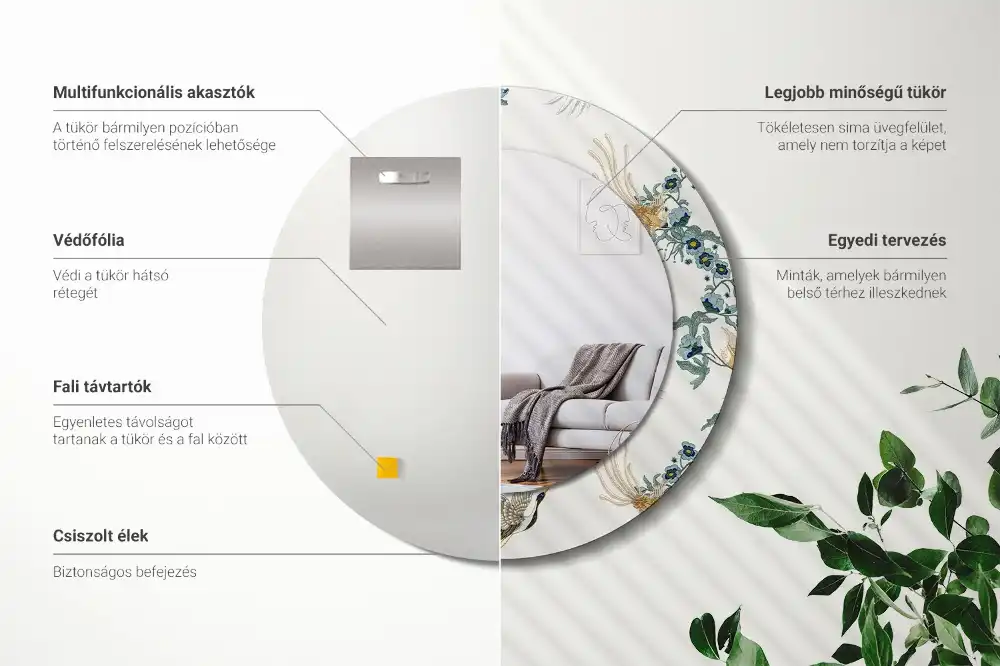 Round printed mirror Chinese birds