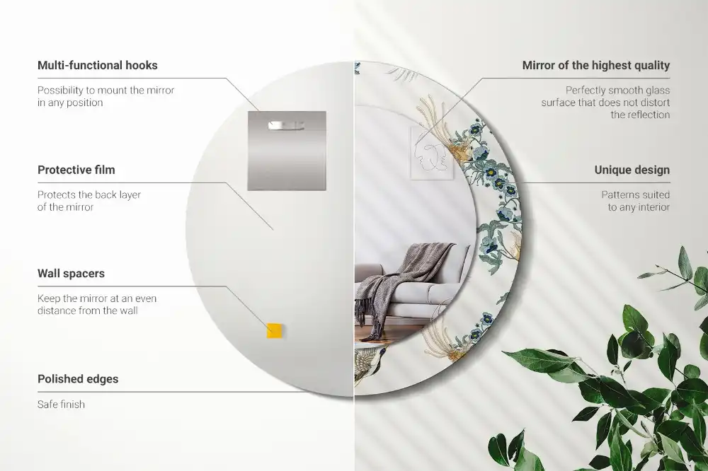 Round printed mirror Chinese birds