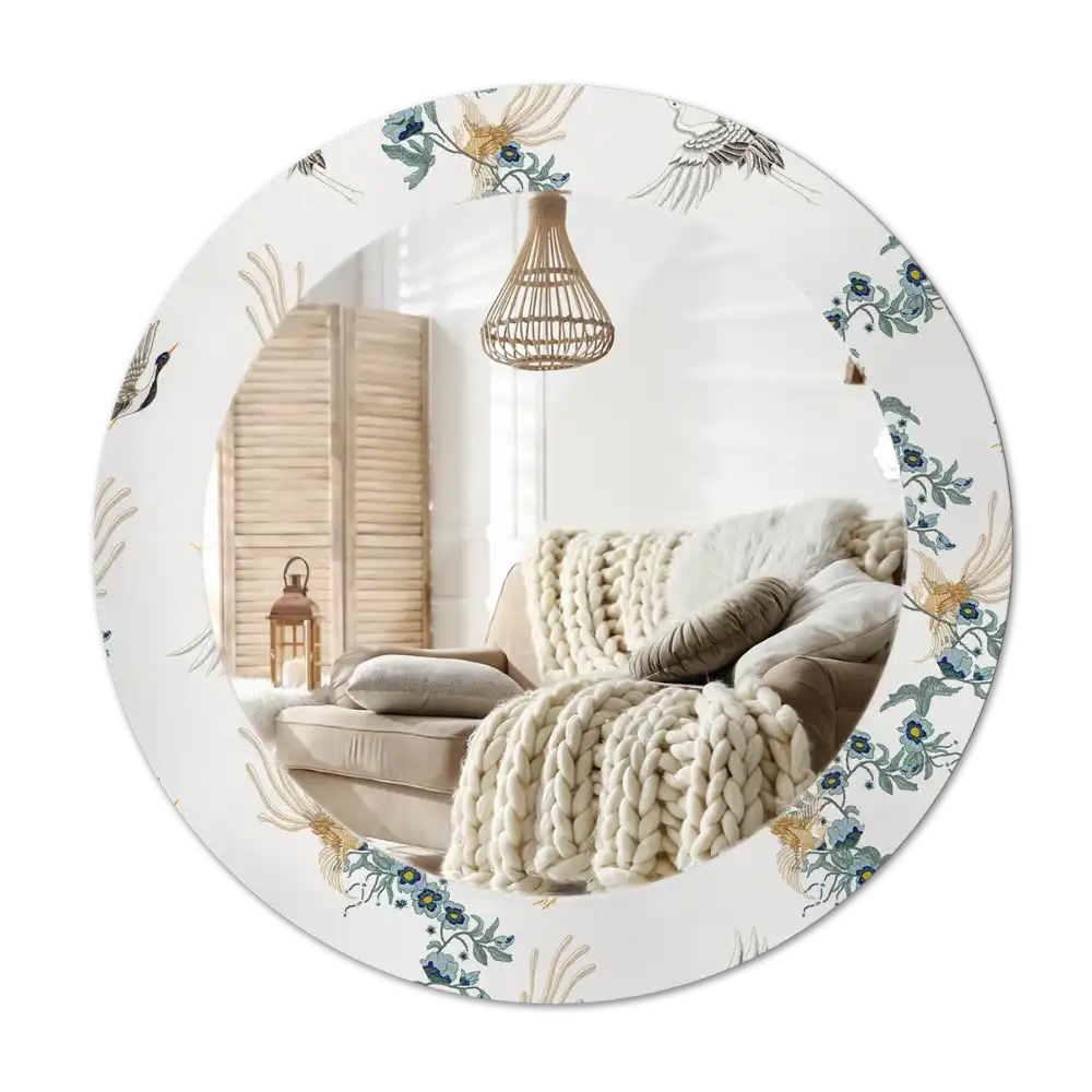 Round printed mirror Chinese birds