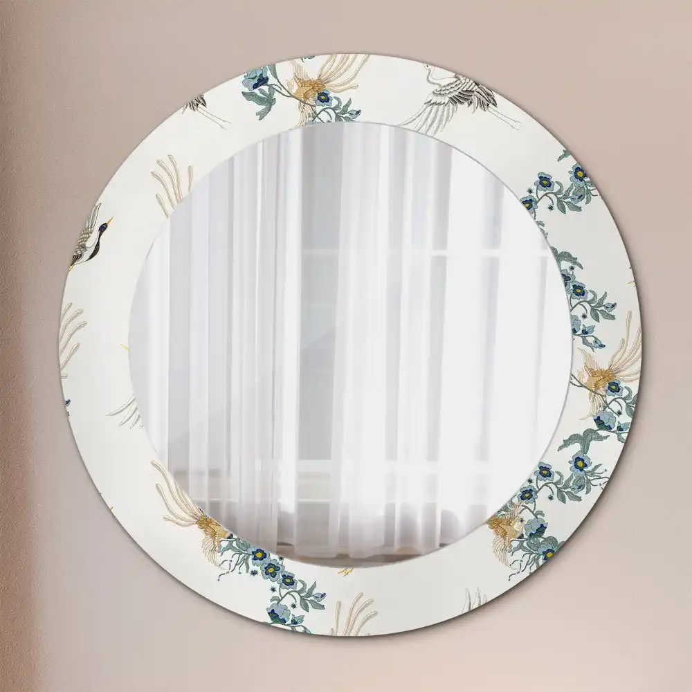 Round printed mirror Chinese birds