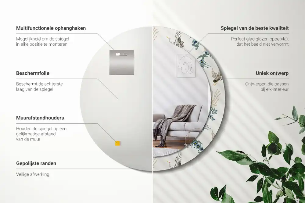 Round printed mirror Chinese birds