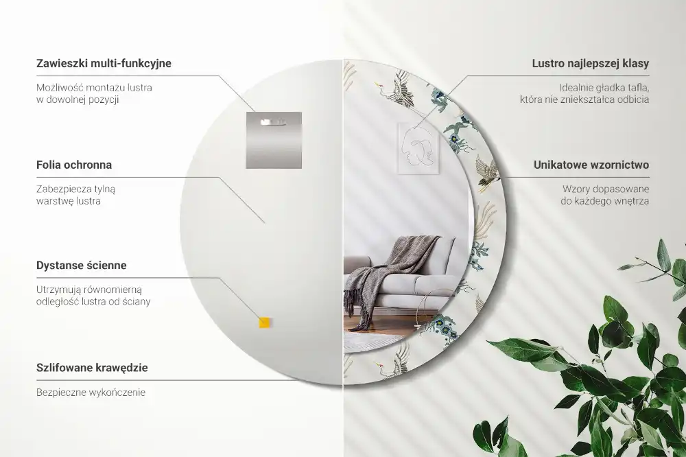 Round printed mirror Chinese birds