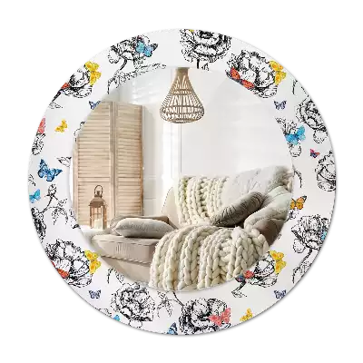 Round mirror frame with print Colorful butterflies