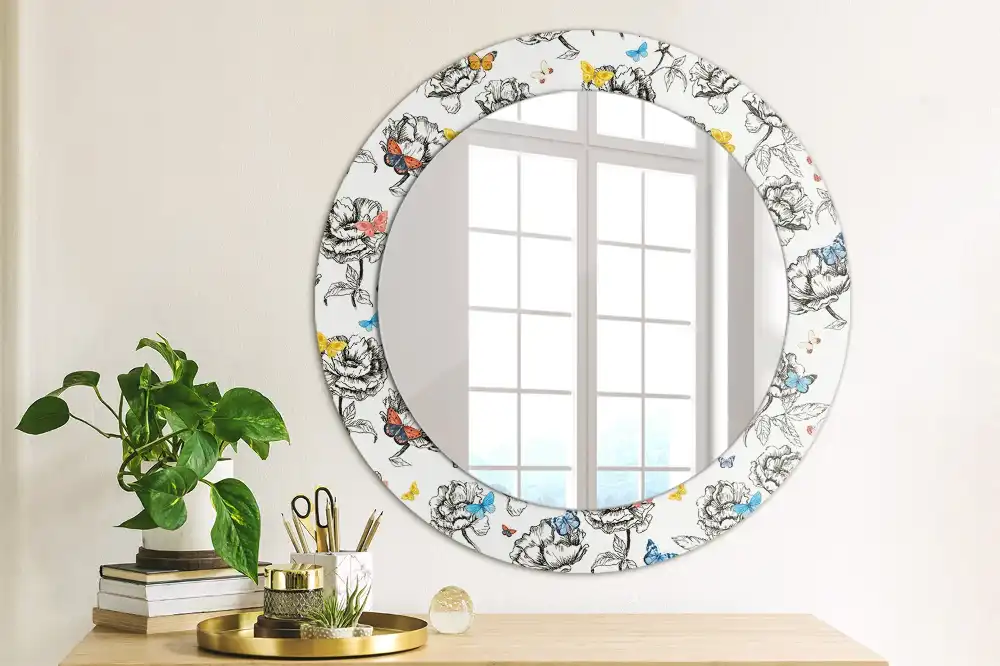 Round mirror frame with print Colorful butterflies