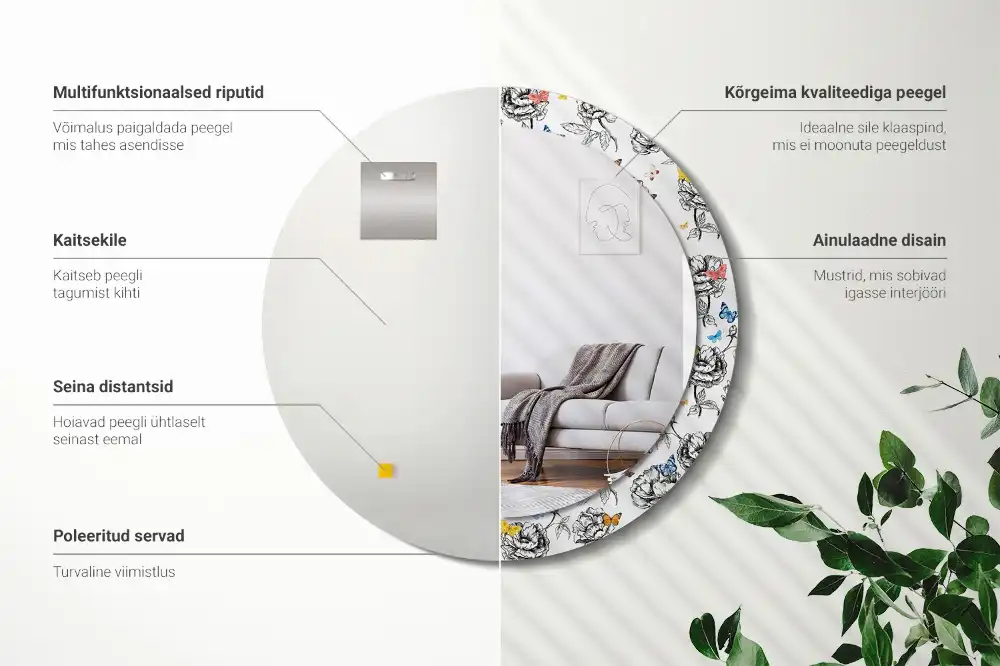 Round mirror frame with print Colorful butterflies