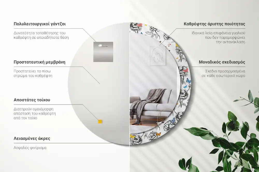 Round mirror frame with print Colorful butterflies