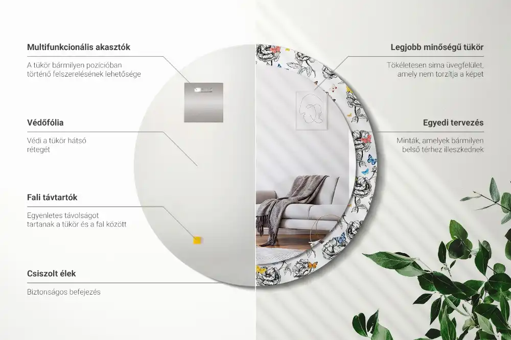 Round mirror frame with print Colorful butterflies