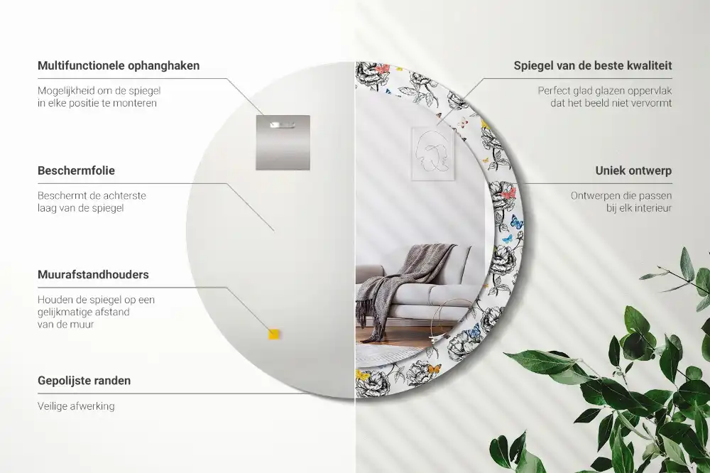 Round mirror frame with print Colorful butterflies