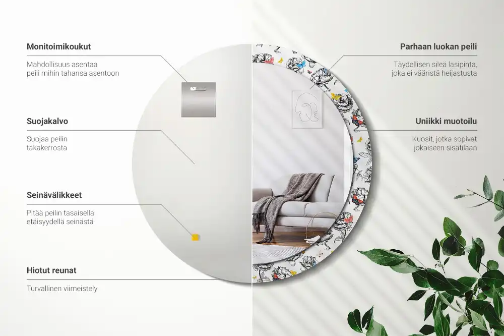 Round mirror frame with print Colorful butterflies